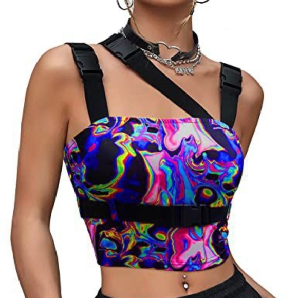 Tops - Women's Buckle Tank Top, Crop, Cami, Gothic, Y2K Streetwear, XS